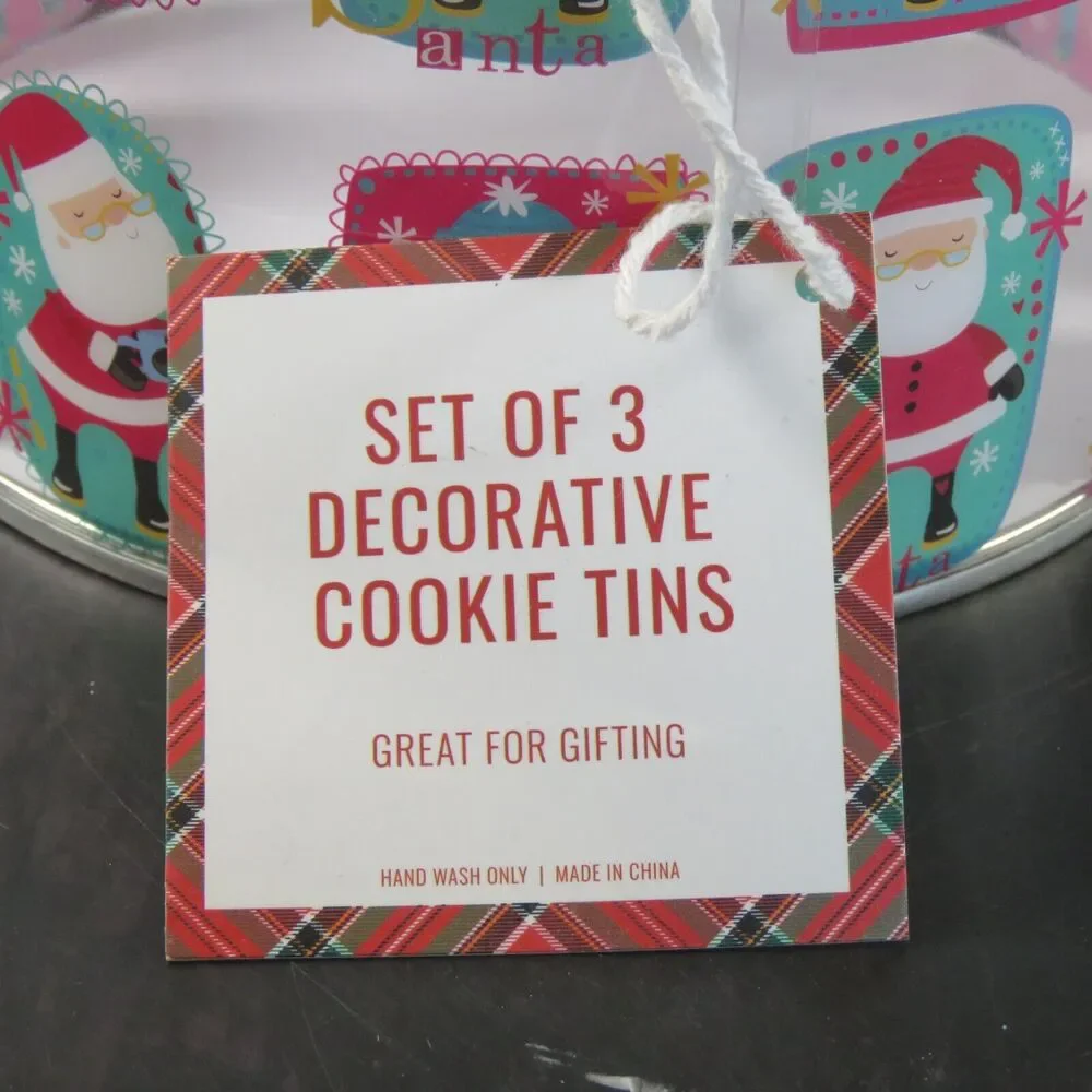 Christmas Nesting Tins Cans Set of 3 Cookies Candy Snack Santa Clear Decorative